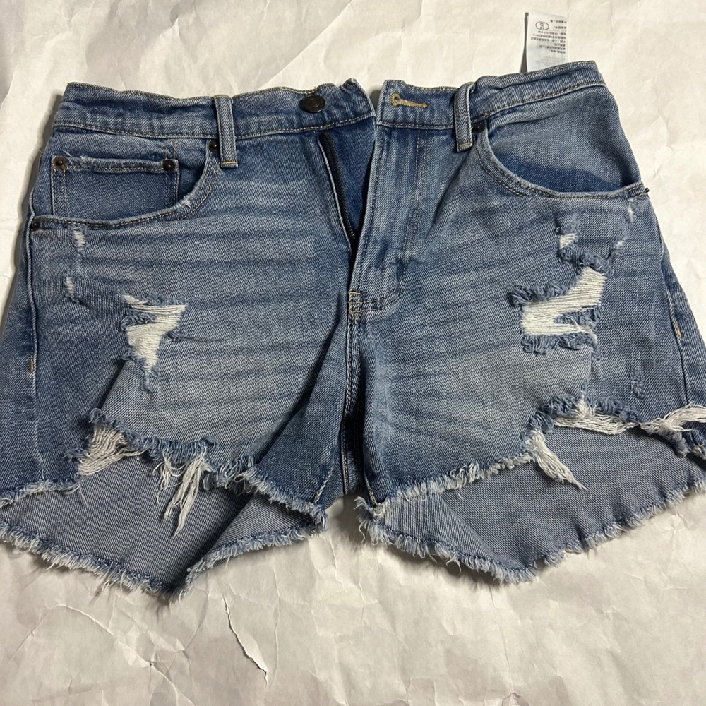 Abercrombie & Fitch Mid Rise Boyfriend Denim Shorts Distressed Frayed Hem 27/4